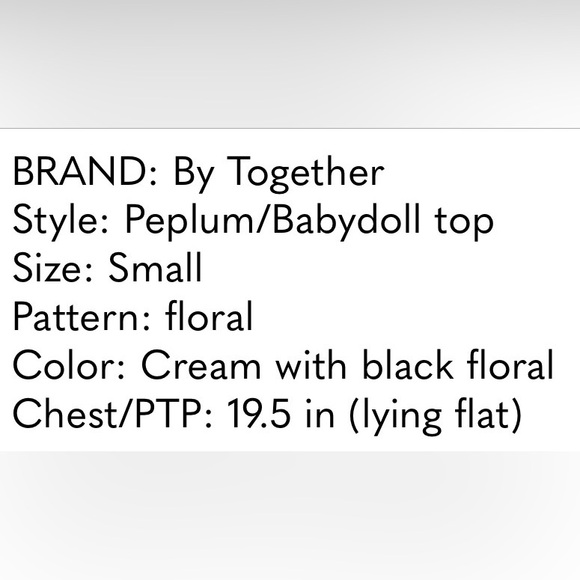 BY TOGETHER Cream & Black Floral Babydoll Peplum Top | Flowy Boho Blouse | Small - Picture 3 of 11